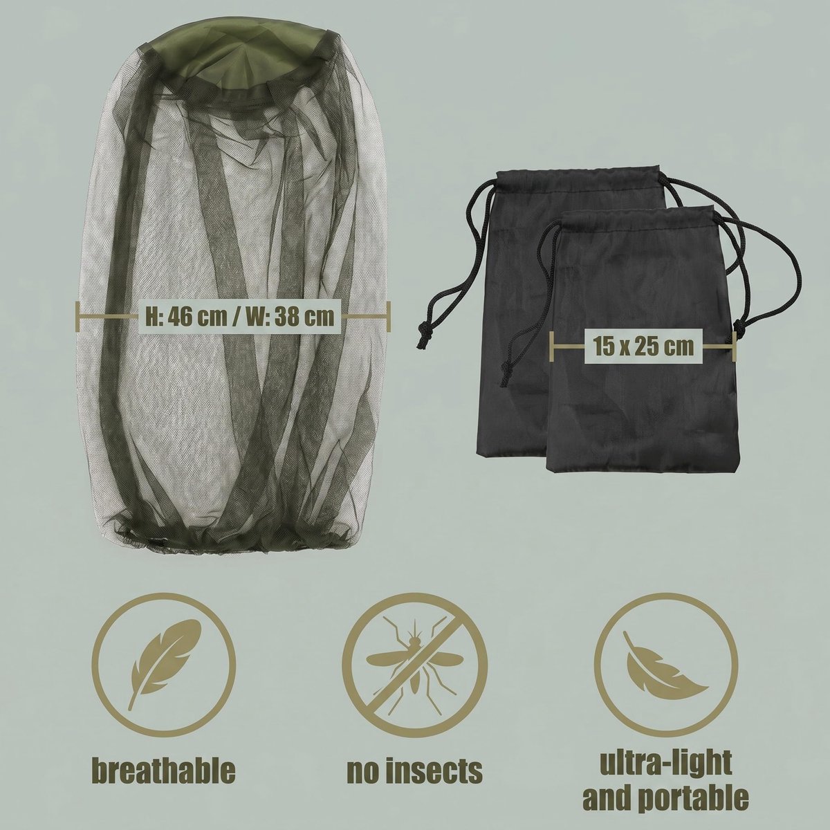 Set van 2 muggennet, hoofdbescherming, extra fijne mazen, insectenwerend net voor buiten, muggenbescherming, hoofdnet - ShopVlot