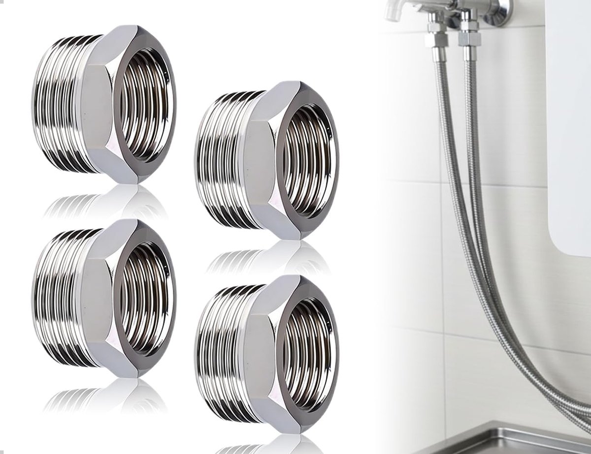 Verloopstuk 3/4 naar 1/2 inch - Roestvrijstalen schroefdraadfitting - 4 stuks - Voor buizen en sanitair - ShopVlot