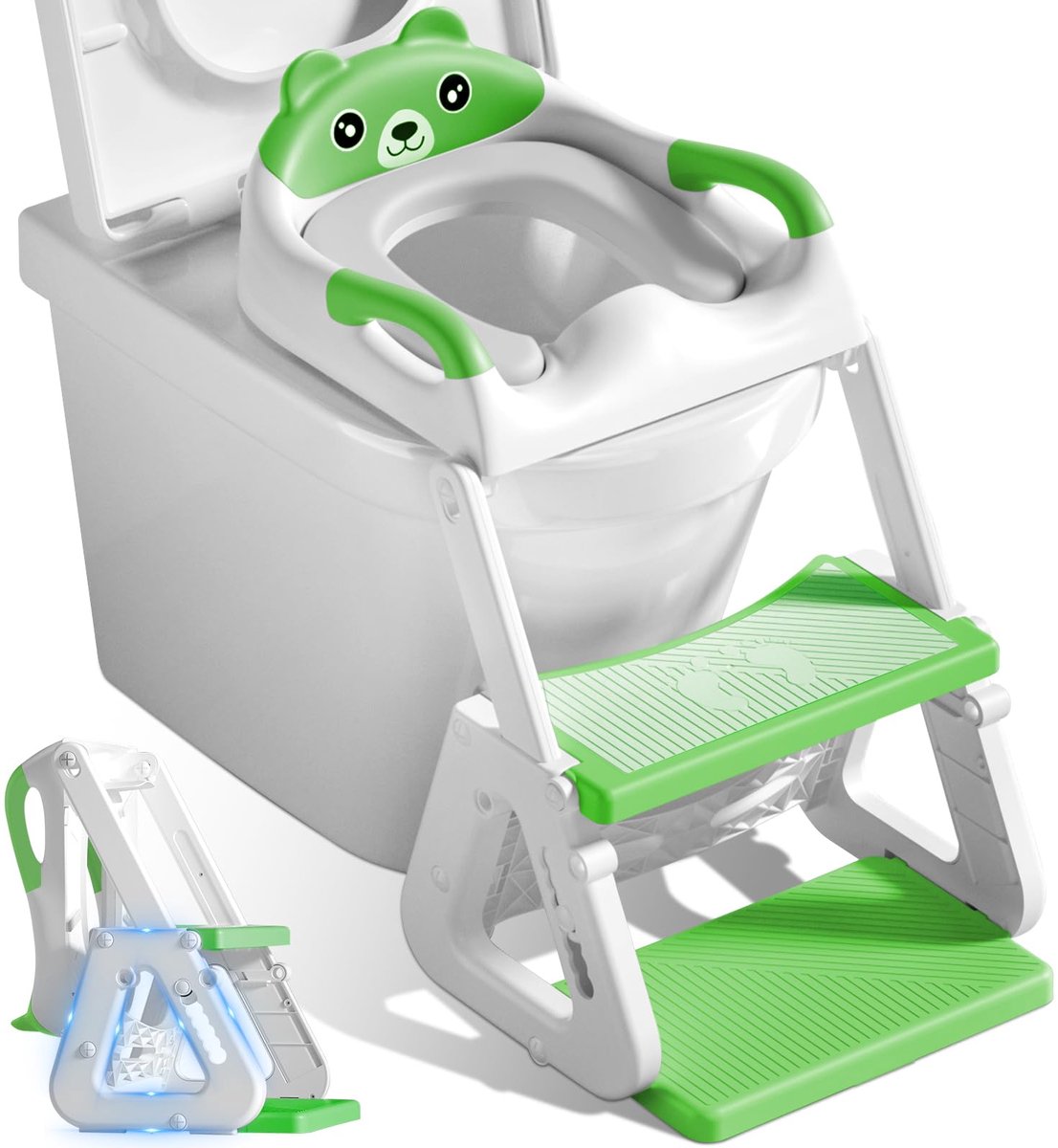 Kindertoiletbril met trap - gevoerde zitting - opvouwbaar en antislip - ideaal voor zindelijkheidstraining - ShopVlot
