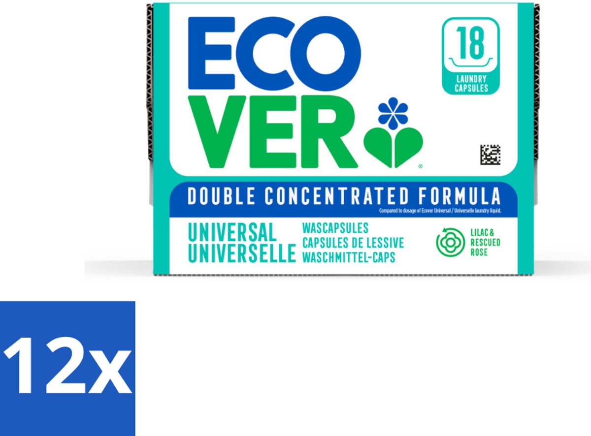 Ecover - Wascapsules - Universal - Lilac & Rescued Rose - 18 Capsules - Voordeelverpakking - 12 stuks