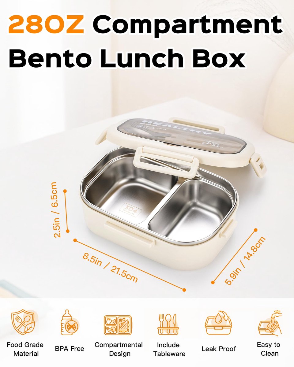 Bento Lunchbox 2 compartimenten - RVS - lekvrij - ideaal voor onderweg - ShopVlot