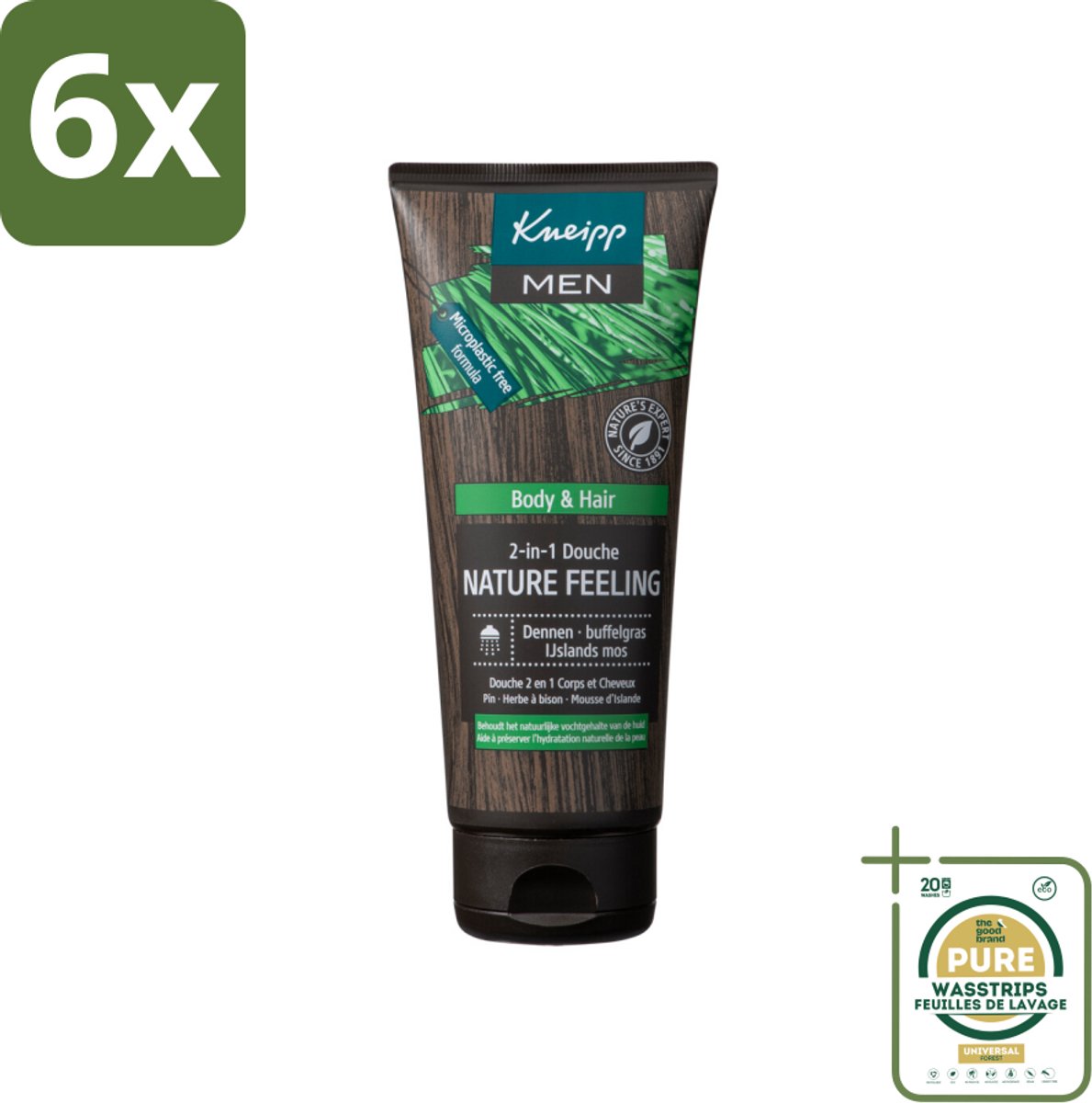 Kneipp - Douchegel - Men - Nature Feeling - 2-in-1 - 200 ml - Voordeelverpakking - 6 stuks - Natuurlijke verzorging - Dennenolie