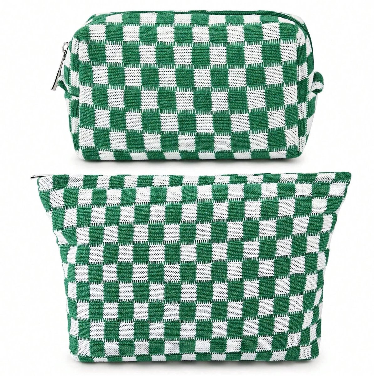 Make-uptas 2-pack - grote en kleine toilettas - geruite details - ideale reistas voor dames - ShopVlot