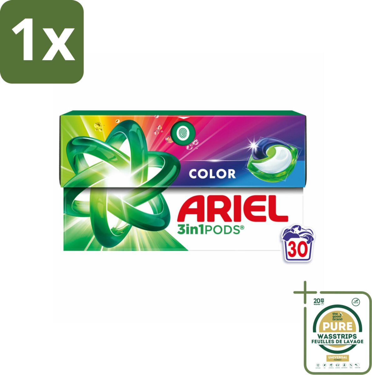 1 x Ariel - 3in1 Wasmiddel Pods - Color - 30 Pods- 3 In 1 Wasmiddel - Kleurbehoud - Vlekverwijdering - Koud Wassen - Frisse Geur