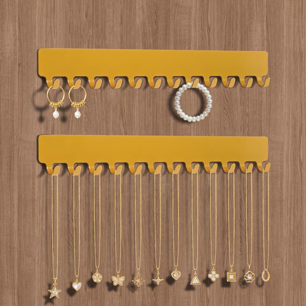 Sieradenhouder wandmontage - 2 stuks - goud - organizer voor halskettingen, armbanden en oorbellen - ShopVlot
