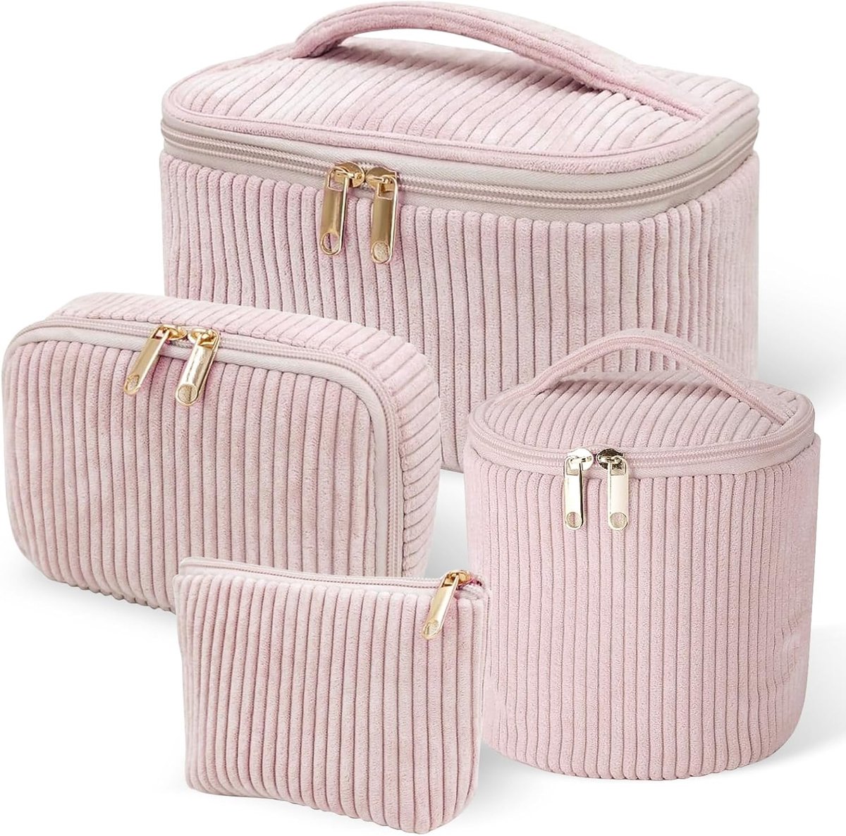 Make-uptas set van 4 - groot - roze - moderne toilettassen - ideaal voor onderweg - ShopVlot
