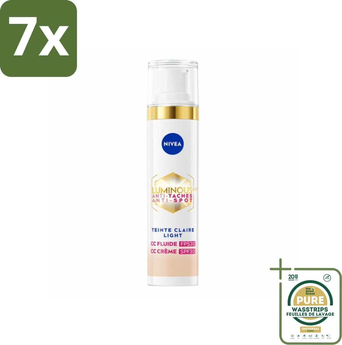7 x NIVEA - Cellular LUMINOUS630 CC Crème Licht - Gekleurde Dagcrème - Tegen Pigmentvlekken - SPF 30 - 40 ml - Grootverpakking - Pigmentvlekken - Pigmentatie - Zonbescherming - CC Cream - Huidverzorging