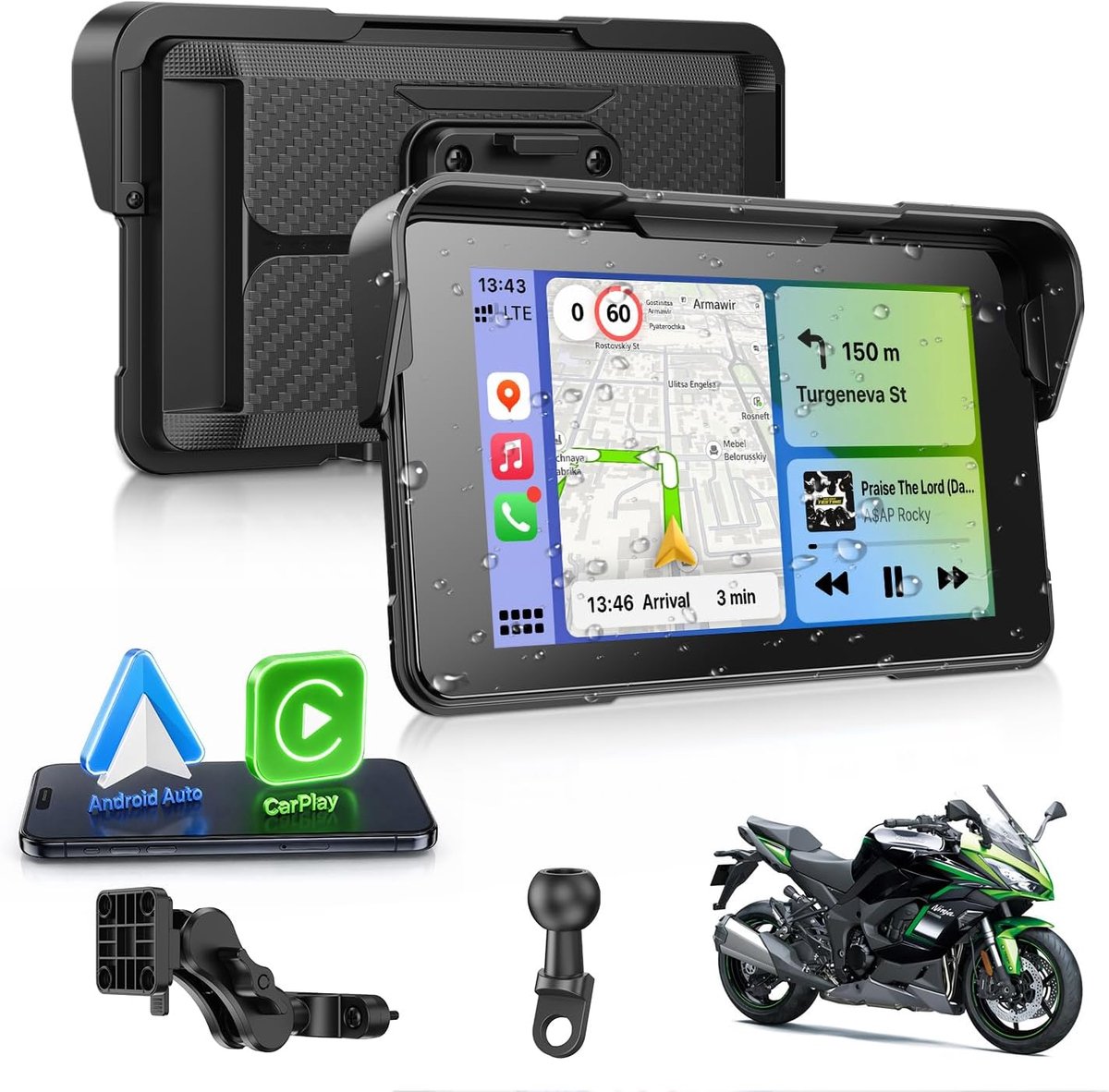 ESSGOO 5 inch motorcycle CarPlay display Android Car Car Play wireless - ShopVlot