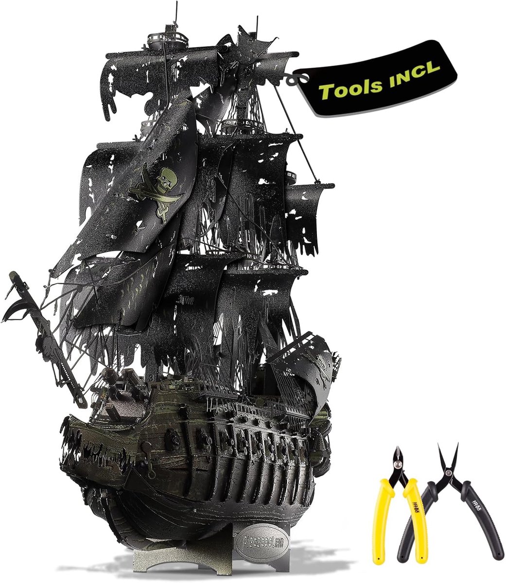 Piececool Metal 3D Puzzle The Flying Dutchman with Tools, Pirate Ship Model Kits for Adults to Build, 304 Stainless - ShopVlot
