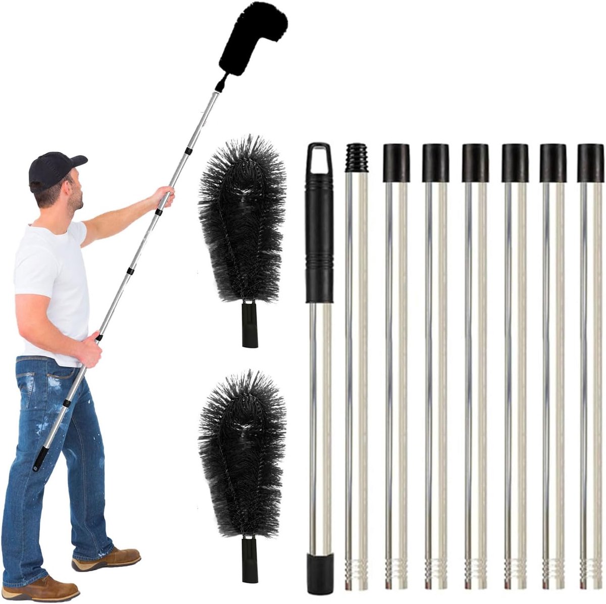 Gootreinigingsborstel met 8 Ext. telescopische steel - zwart - robuust nylon - effectief tegen hardnekkig vuil - ShopVlot