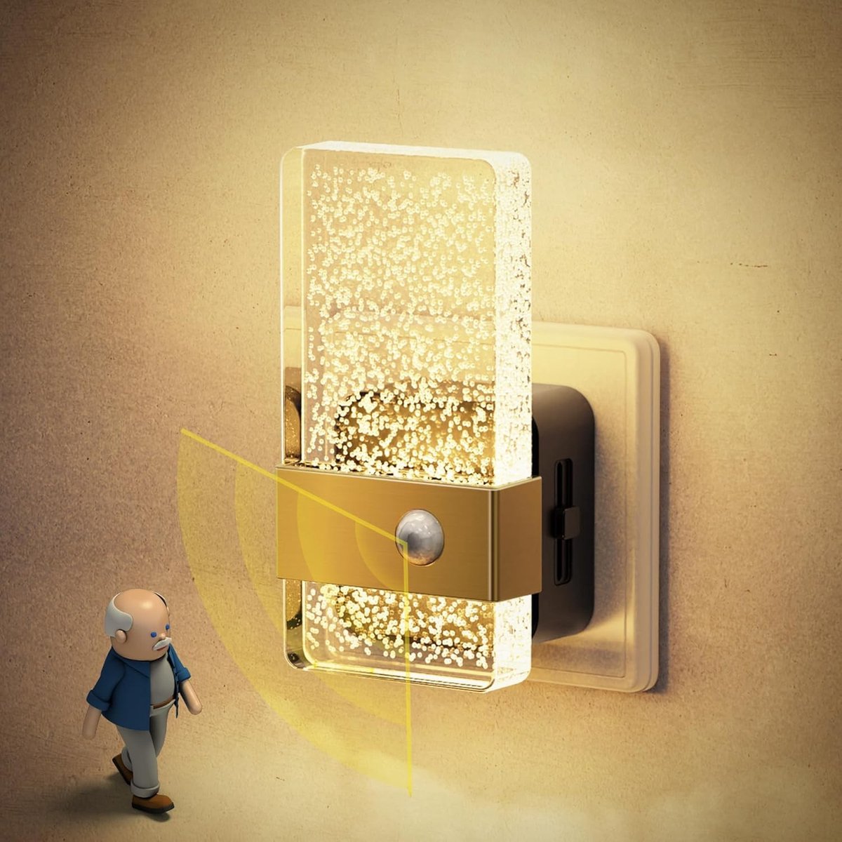 Sensor lampjes met bewegingsmelder - Goud - 1 stuk - Dimbaar acryl nachtlampje met warm wit licht - Voor binnengebruik