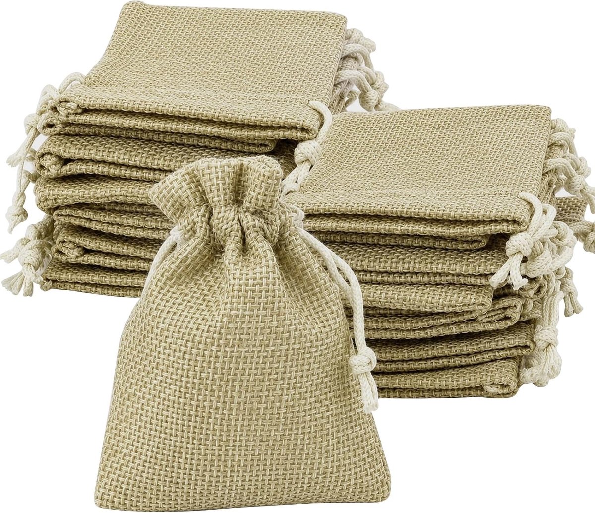 Linnen tasjes onbedrukt - Beige - 8 x 10 cm - Katoenen Jute Zakjes met Trekkoord - Voor Cadeau en Sieraden
