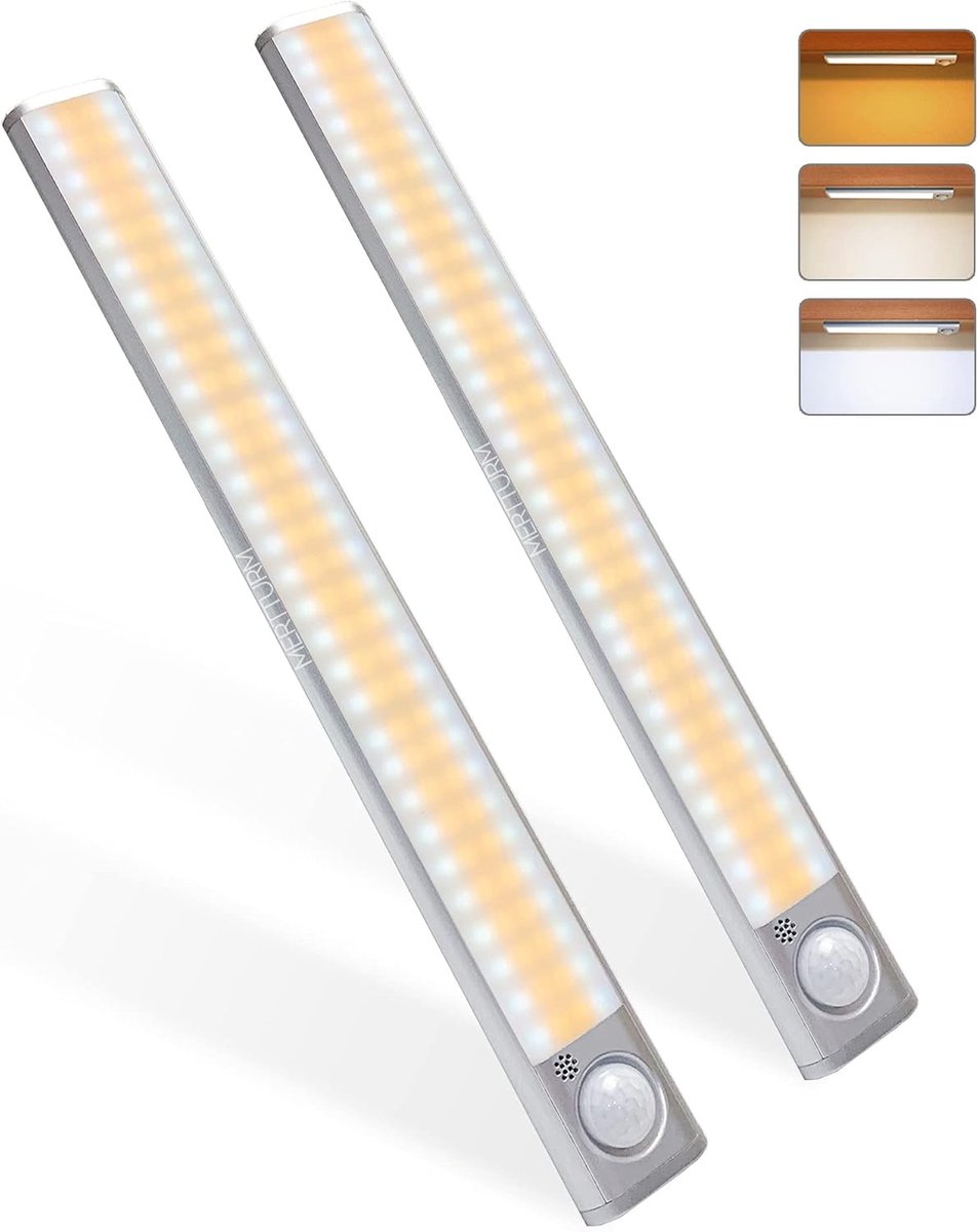 Sensor lampjes met bewegingsmelder - Wit - 2 stuks - Oplaadbare kastverlichting met dimbare sensor - Voor kast en trap