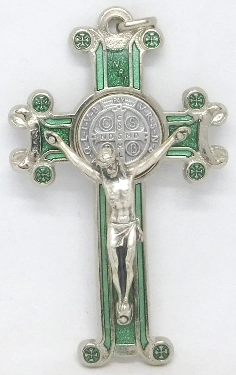 GTBITALY 10.601.11 cross of Saint Benedikt fantasy hand enameled silver size 8 cm aqua - ShopVlot
