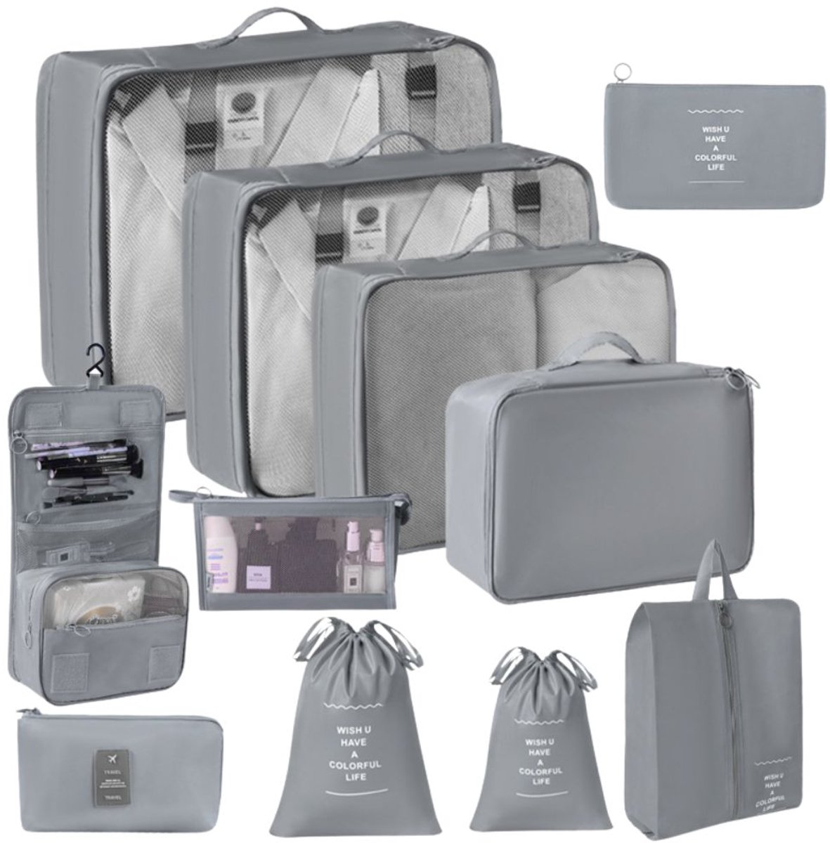 RAMBUX® Packing Cubes Set 11-Delig - Koffer Organizer - Reisorganizer - Kofferset - Inpakzakken - Reistas Organizers - Grijs