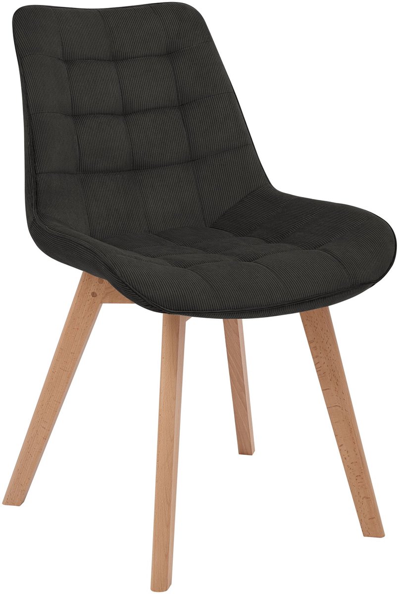 CLP Brook Eetkamerstoel - Houten Onderstel - 150 kg - Cord - Ribstof/antraciet