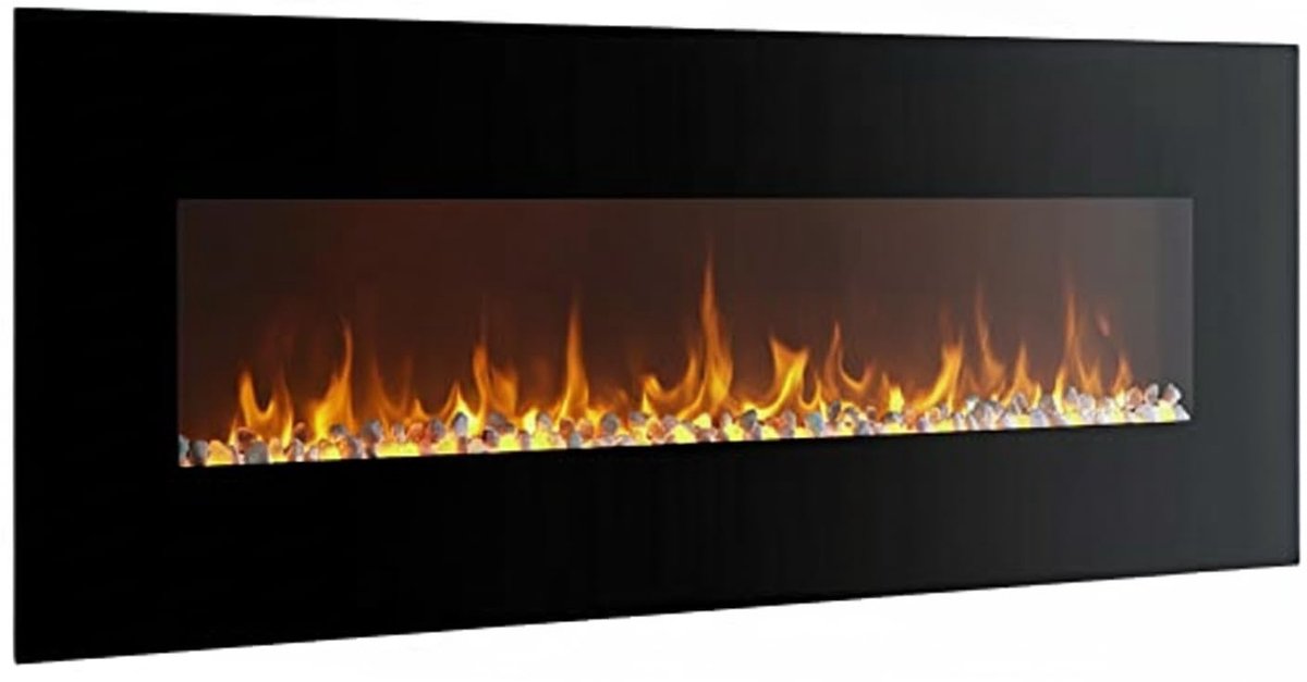 BREAKLING Elektrische wandhaard met vlammeneffect, led, verwarmd, zwart, 2000 W, 122x13x52 cm, afstandsbediening - ShopVlot