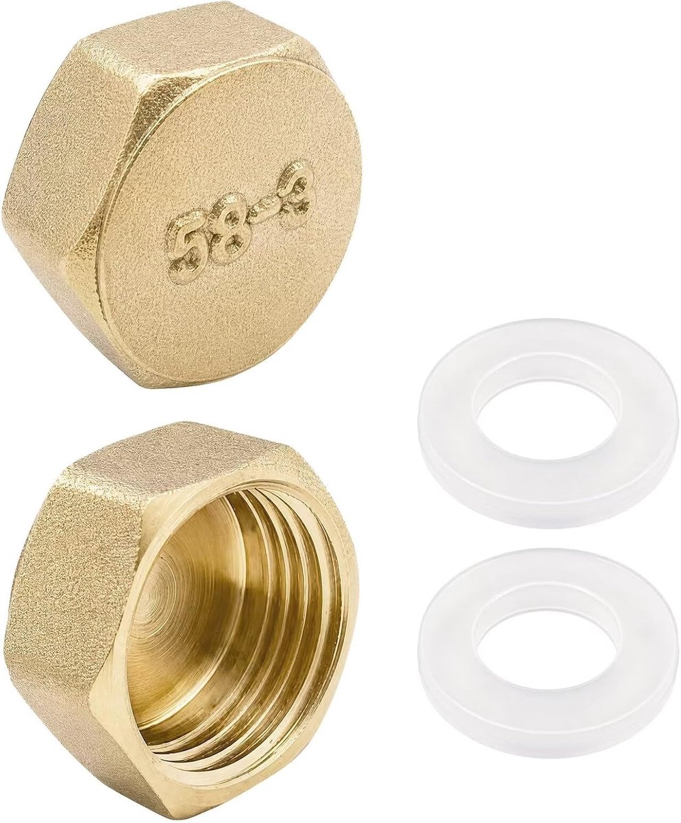 Blinde stoppen 3/4 inch - Messing afsluitdop - Rubber afdichtingen - Geschikt voor waterleiding - ShopVlot