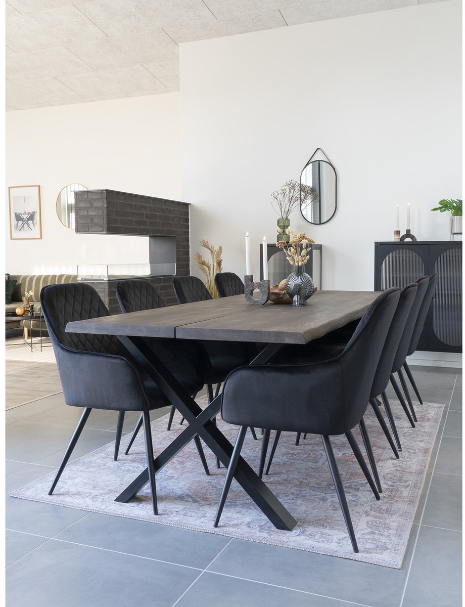 Eetkamerstoel Zwart Velvet - 65x57x87cm - Zithoogte 47cm - Set van 2