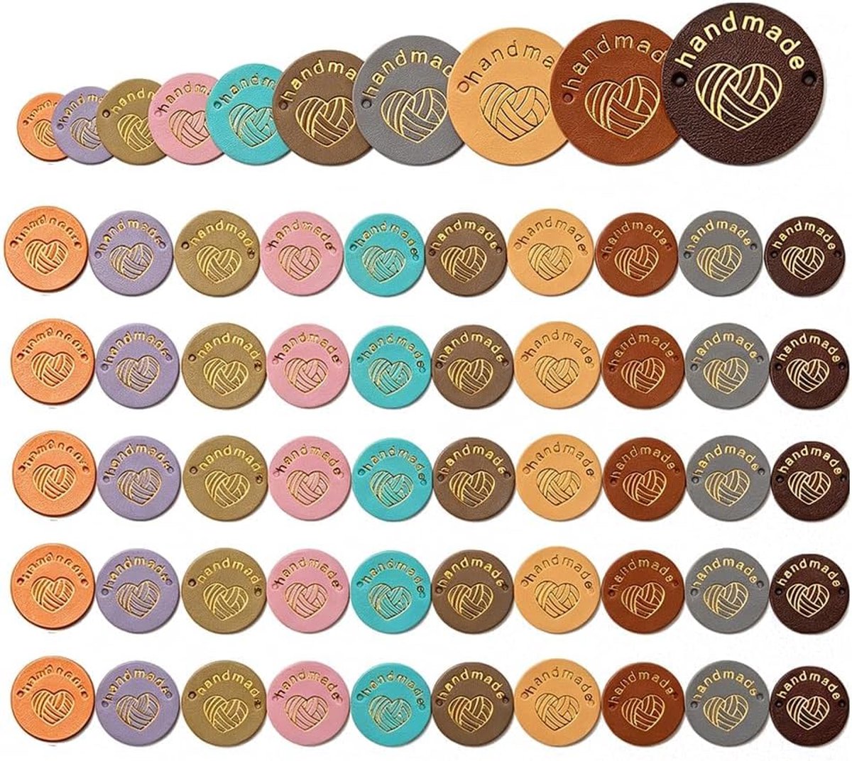 Handgemaakte labels voor naaien - kleurrijke PU leren labels - hartembossing - perfect voor DIY projecten - ShopVlot