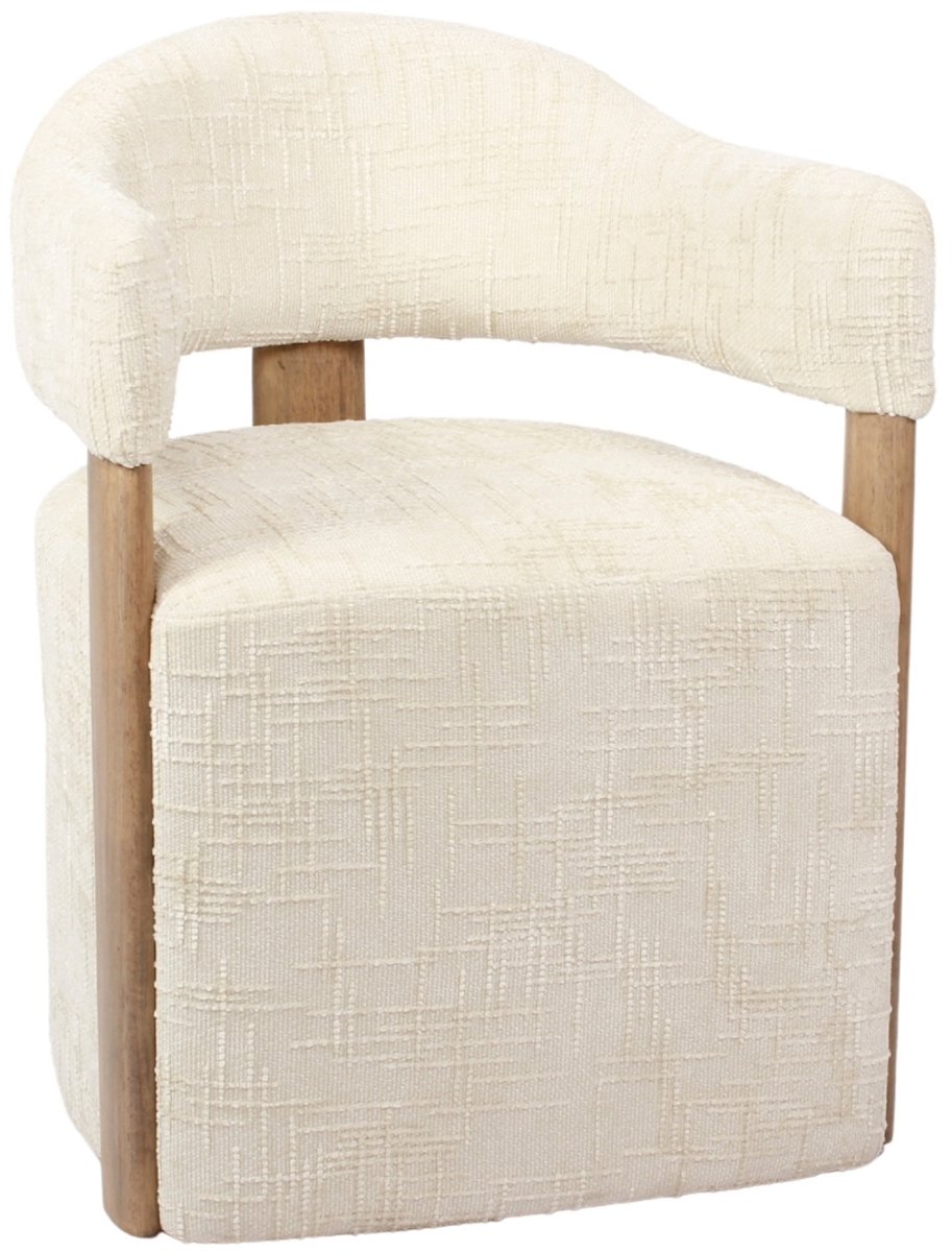 DÉJA Living Eetkamerstoel Niva - Beige/Walnoot Stof - Met Wielen - Set van 2