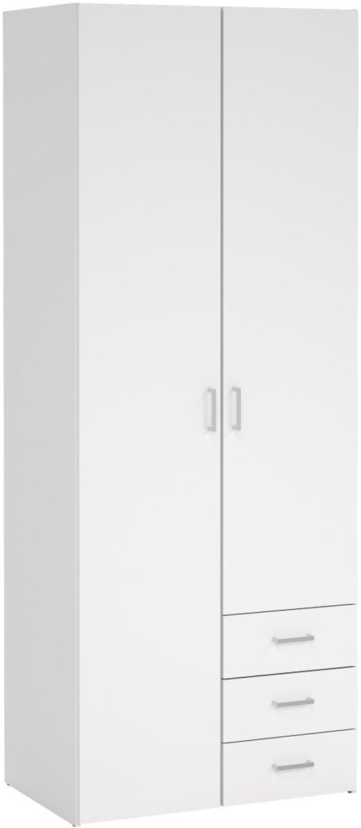 Giga Living Kledingkast Slaapkamer Wit - 2-deurs met 3 lades - MDF - 77,6x50x200,4cm
