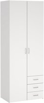 Kledingkast Slaapkamer Wit - 2-deurs met 3 lades - MDF - 77,6x50x200,4cm