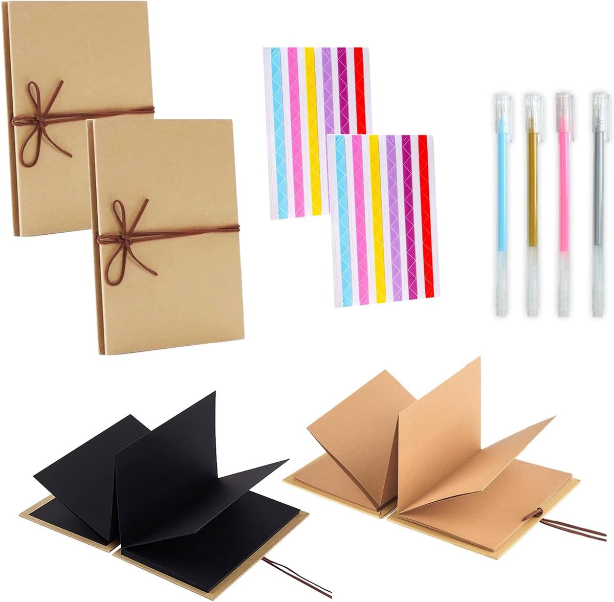 Handboek album set van 2 - 21 x 15 cm - Kraft papier - Inclusief hoekenstickers en markers - Perfect voor evenementen - ShopVlot