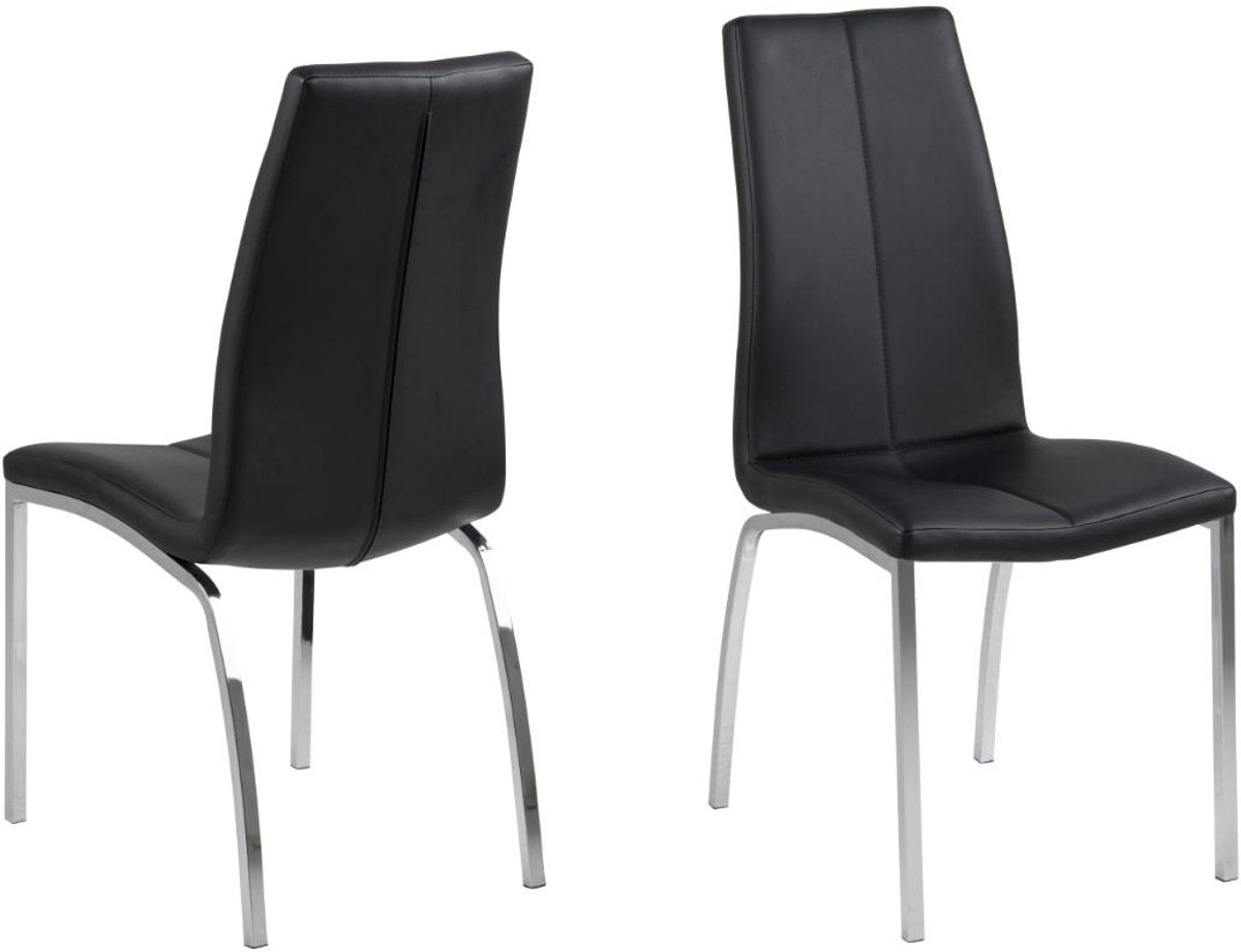 Giga Living Eetkamerstoel Askra - Zwart/Zilver PU Leer - 57x44x95cm - Set van 4