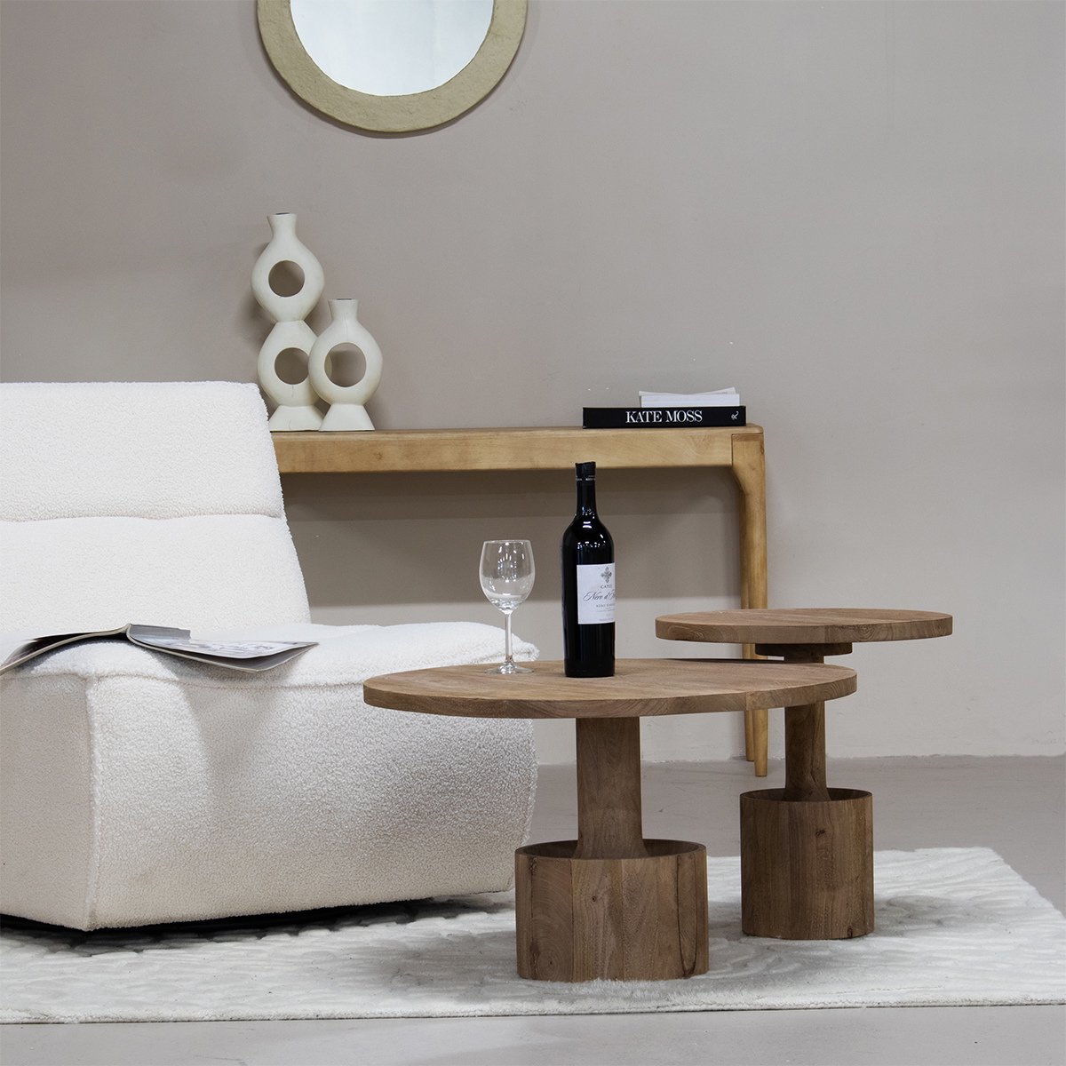Giga Meubel Bijzettafel Stacy - Rond - Naturel - Mangohout - Ø45cm