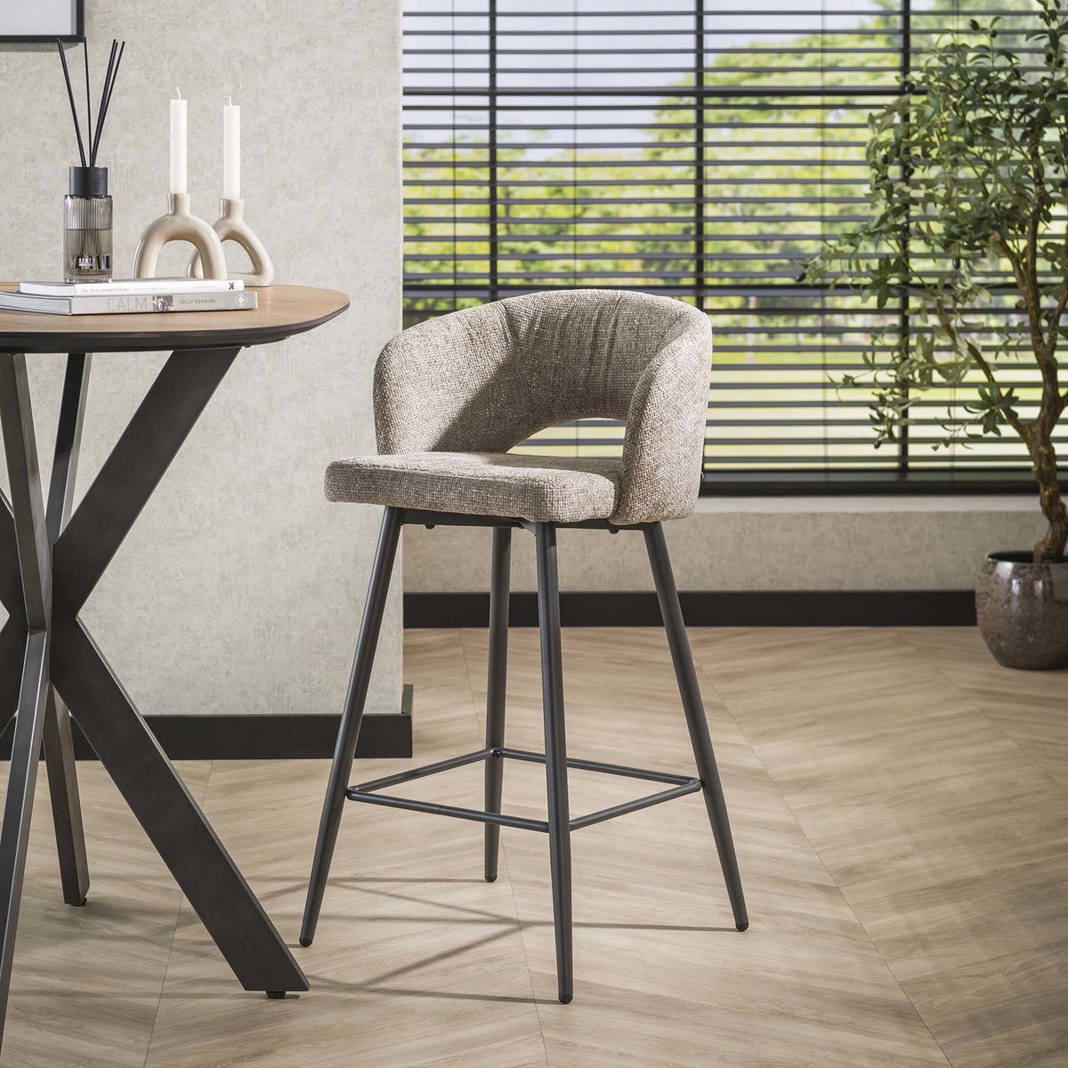 Giga Meubel Barstoel Salon Tissee - Zand Stof - Set van 2