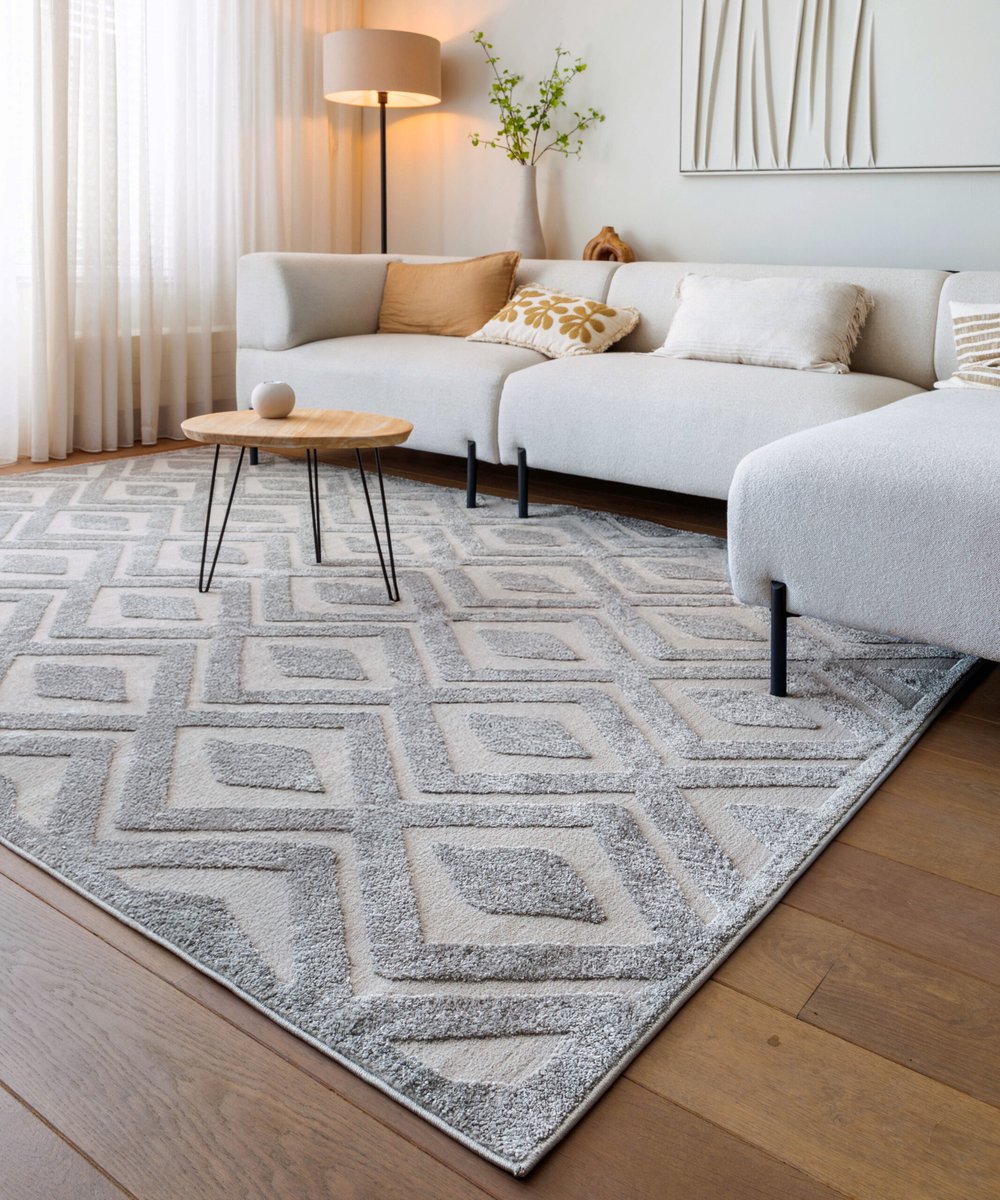 Scandinavisch vloerkleed - Contour Diamond grijs 160x230