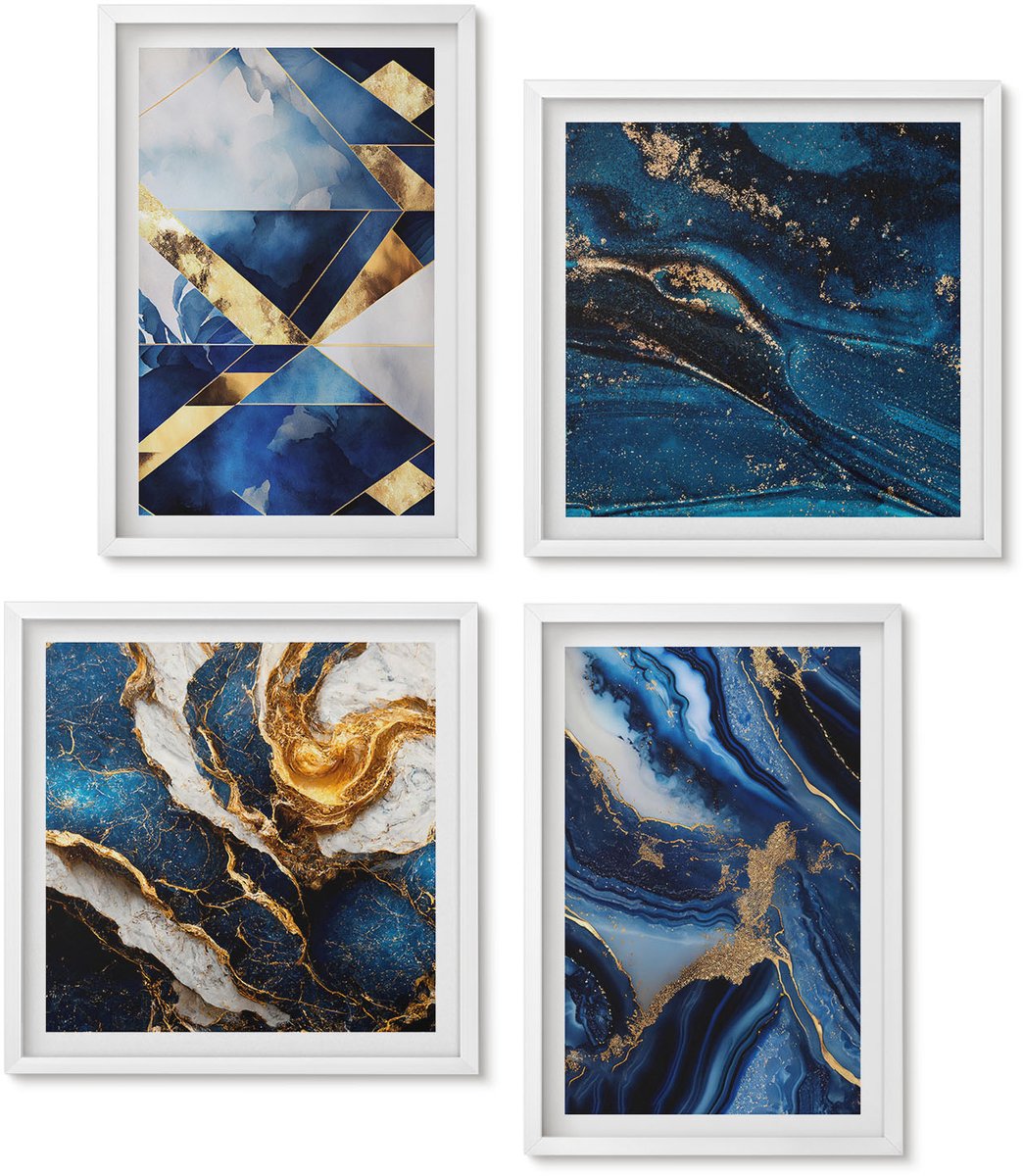 Wallfluent 4-Delige Schilderij Set - Abstracte, Elegante Patronen Met Accenten - 40 x 40 En 40 x 60 - Muurdecoratie - Wanddecoratie - Slaapkamer - Woonkamer Decoratie