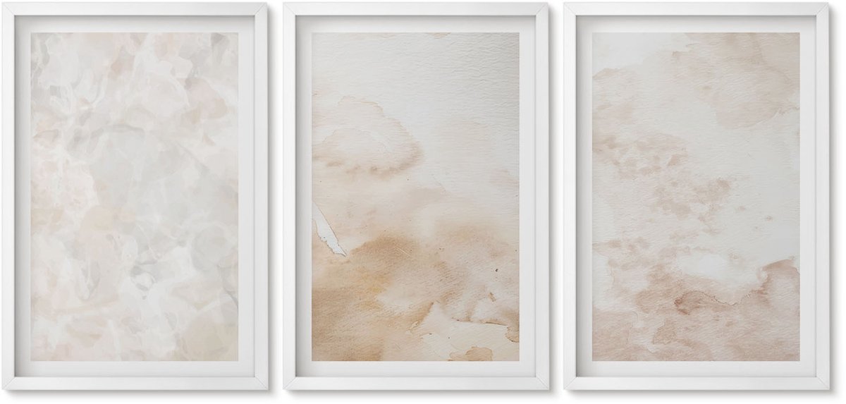 Wallfluent 3-Delige Schilderij Set - Modieuze Texturen In Pastelkleuren. - 40 x 60 - Muurdecoratie - Schilderijen Set - Woonkamer - Woonkamer Decoratie
