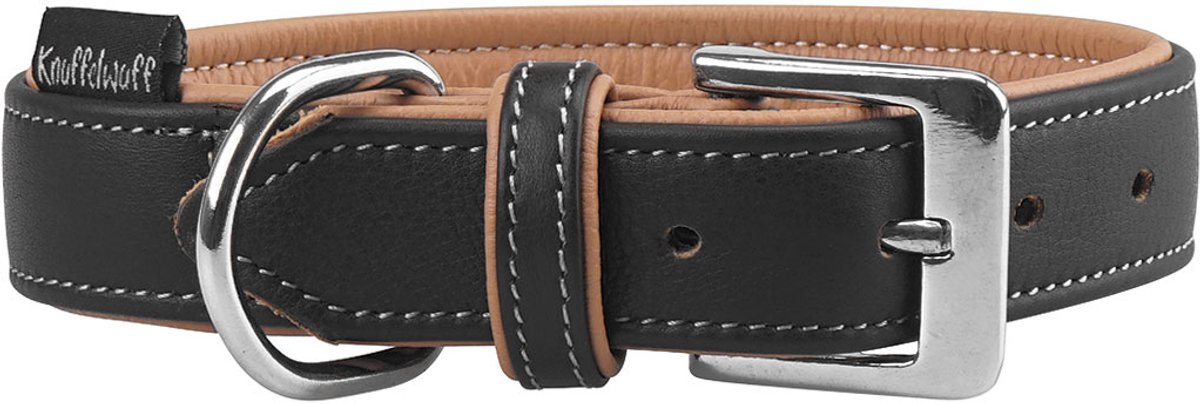 Knuffelwuff zachte echt lederen hondenhalsband Arcadia zwart 21-25cm, 1,8cm