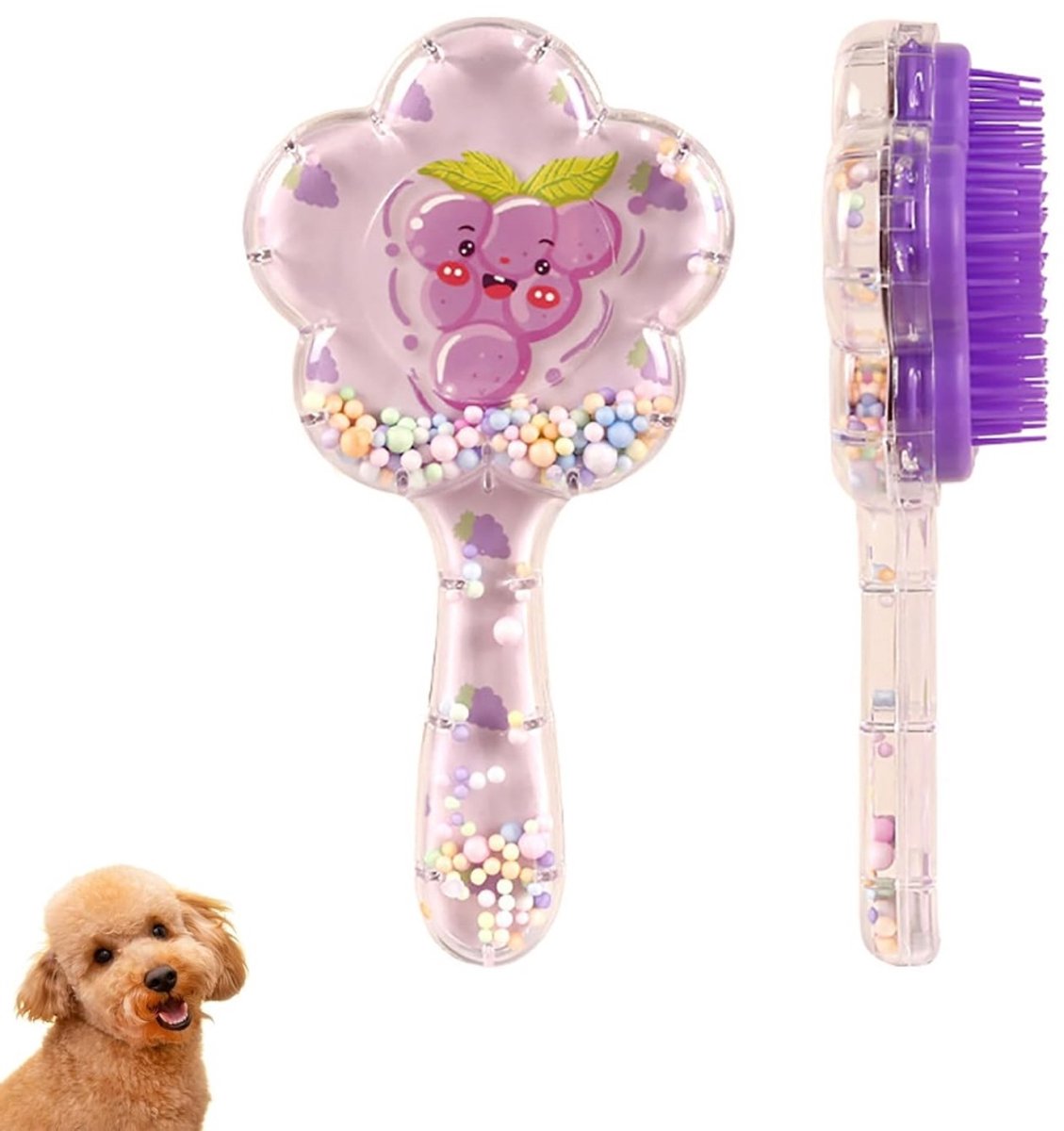 carmdering -Hondenborstel voor Kleine Honden 1 Stuk - Zachte Borstel met Kussen - Voor Vachtverzorging en Losse Haren - Lichtgewicht en Draagbaar - Paars