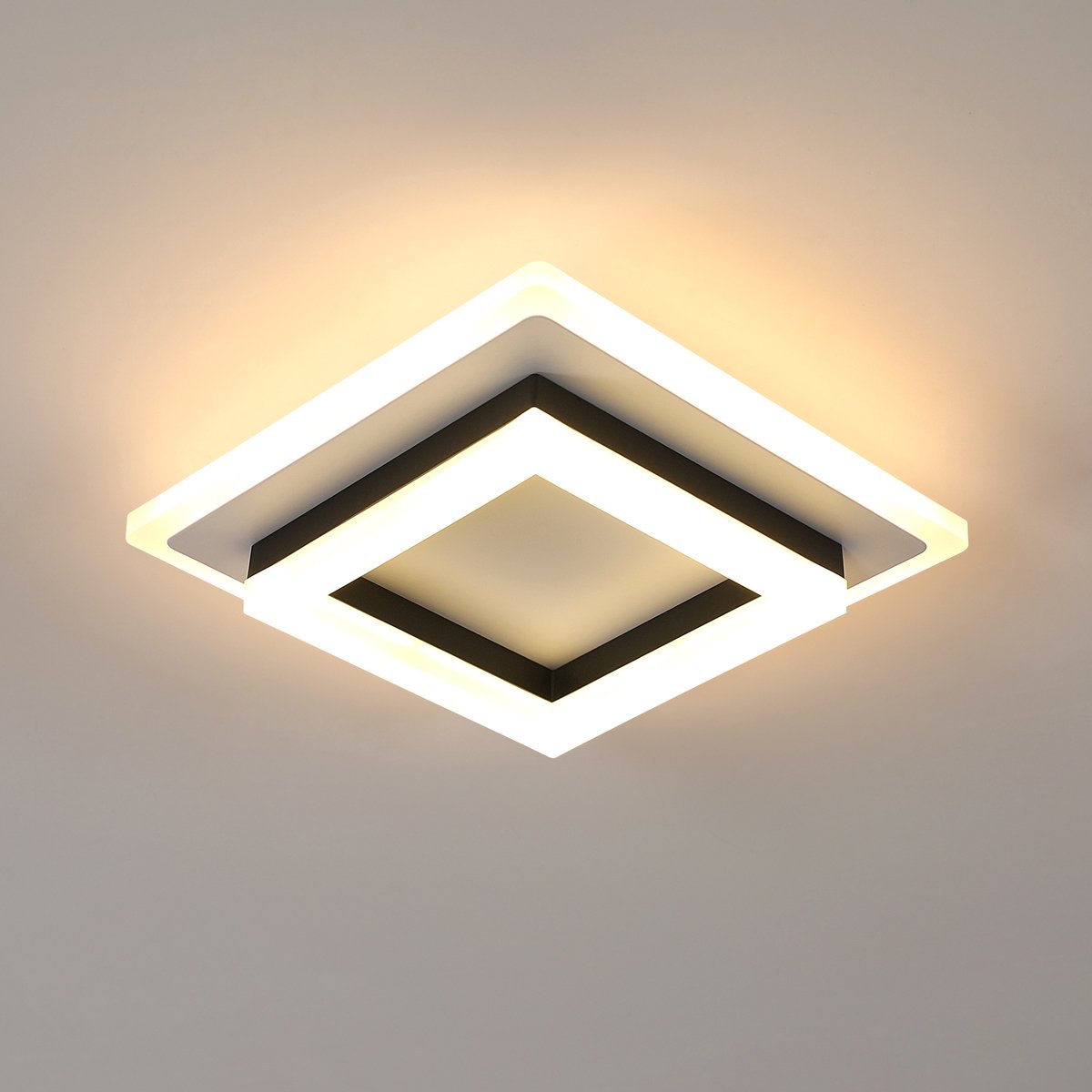 Riserva LED Plafondlamp modern minimalistisch vierkant wit‑zwart, 20cm, 24W warm wit 3000K, ijzer + acryl
