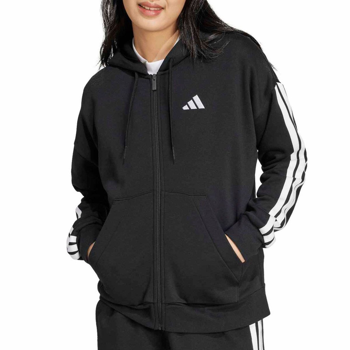 Adidas Essentials Full-Zip Fleece Hoodie Dames Zwart