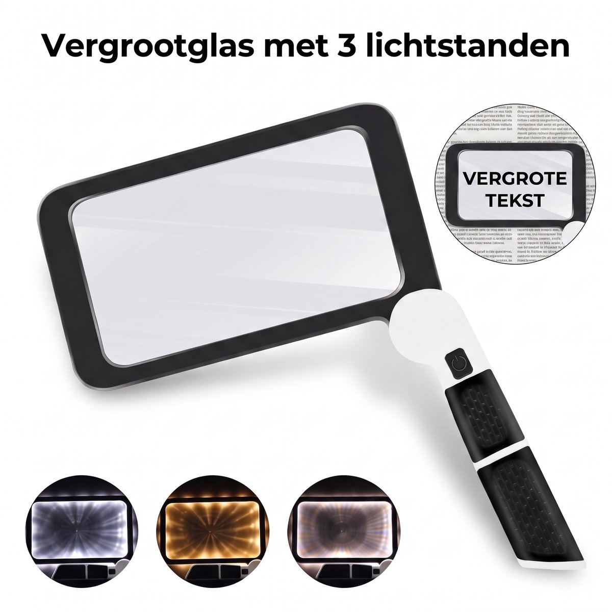 Namajunas Verlichte Vergrootglas – 5x vergroting, een leesvergrootglas voor volwassenen en ouderen, met 48 LED's en 3 dimniveaus. Geschikt voor lezen, boeken, werk, kleine lettertjes en voor mensen met een visuele beperking.
