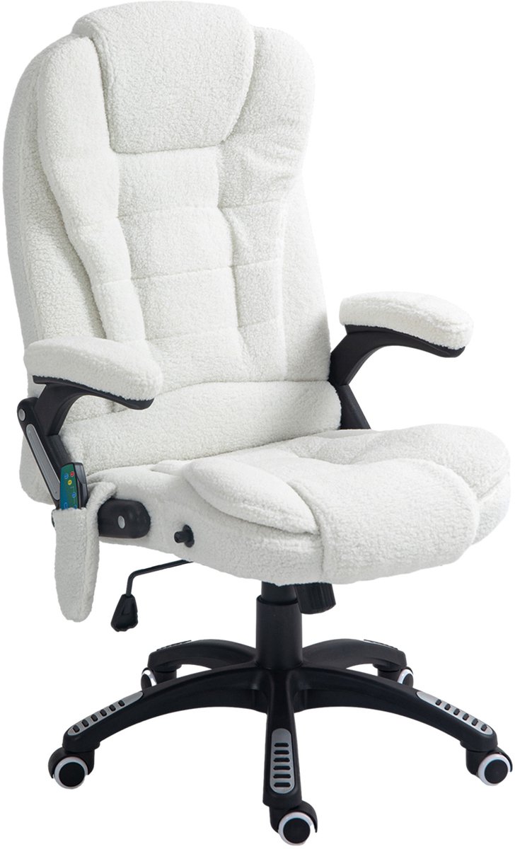 Kantoorstoel met zachte bekleding, directiestoel, met zes-puntsmassage, verstelbare rugleuning, in hoogte verstelbaar，wit