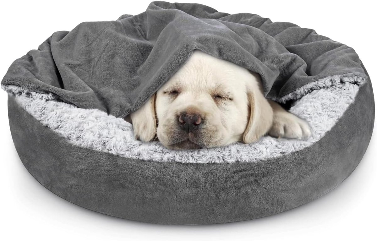 Huisdierenholbed - met afneembare deken - kalmerend en stressverlagend - voor rust en slaap van katten en honden - comfortabel knusbed - voor katten en honden - grijs - 26 inch - 1 stuk