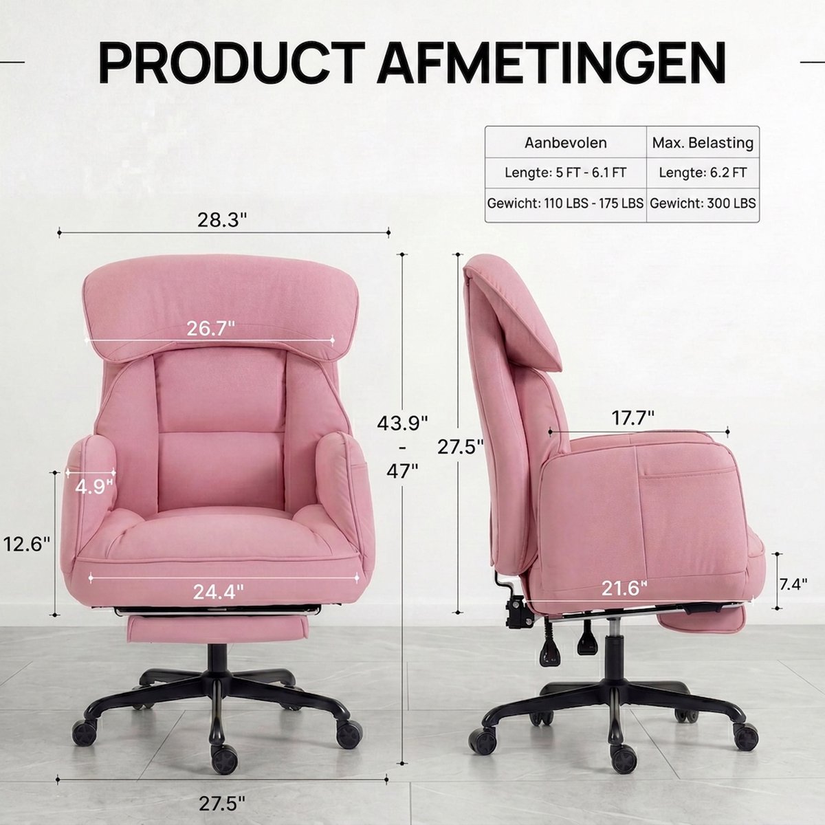 Dowinx gamestoel - Gamestoelen - Verstelbare Gamingstoel - Ergonomische Bureaustoel - Grote Bureaustoel - Game stoel massage - Bureaustoel pocketvering - Game bureaustoel - chair - PU - Roze thumbnail 4