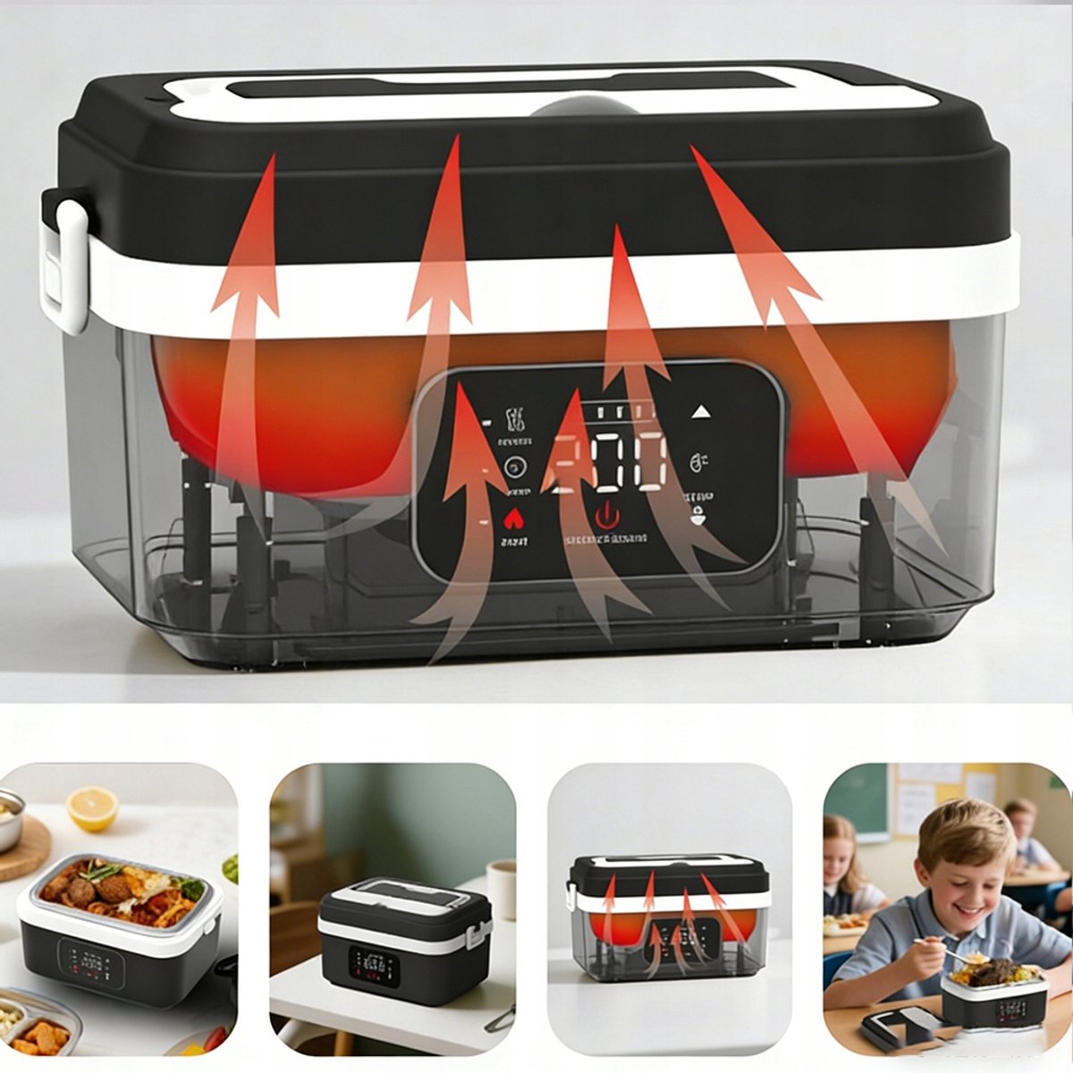 Elektrische Lunchbox - Verwarmde Bento Box - Thermos Lunchbox - 1000 ml - 60W Snel Verwarmend - 6 Temperatuurstanden - Voorverwarmen - ook Powerbank - met Isolatietas - Draagbare Broodtrommel - Voor Kantoor & School & Auto - Zwart en Wit — cadeau in Kookcadeaus - foto 2