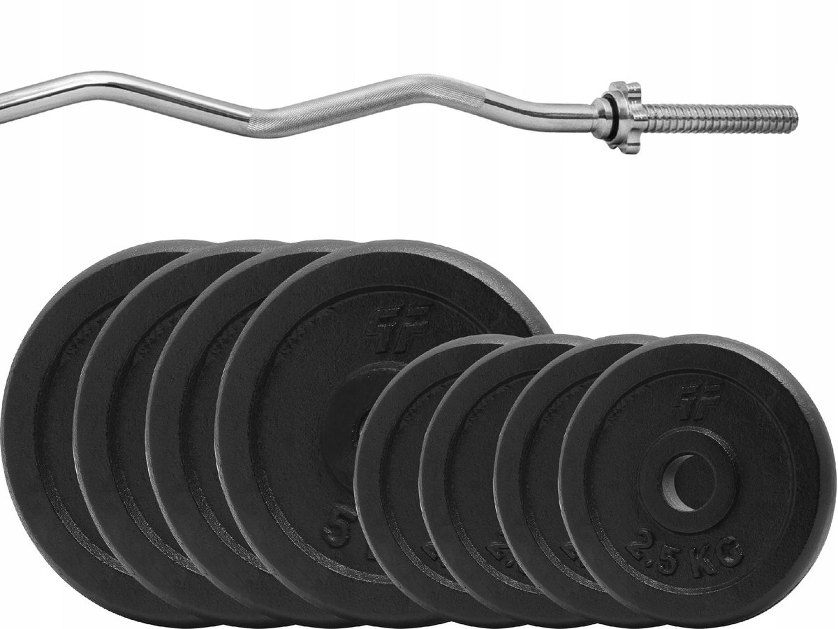 36kg Gietijzeren Halterset met Gebogen Stang - Kracht Training