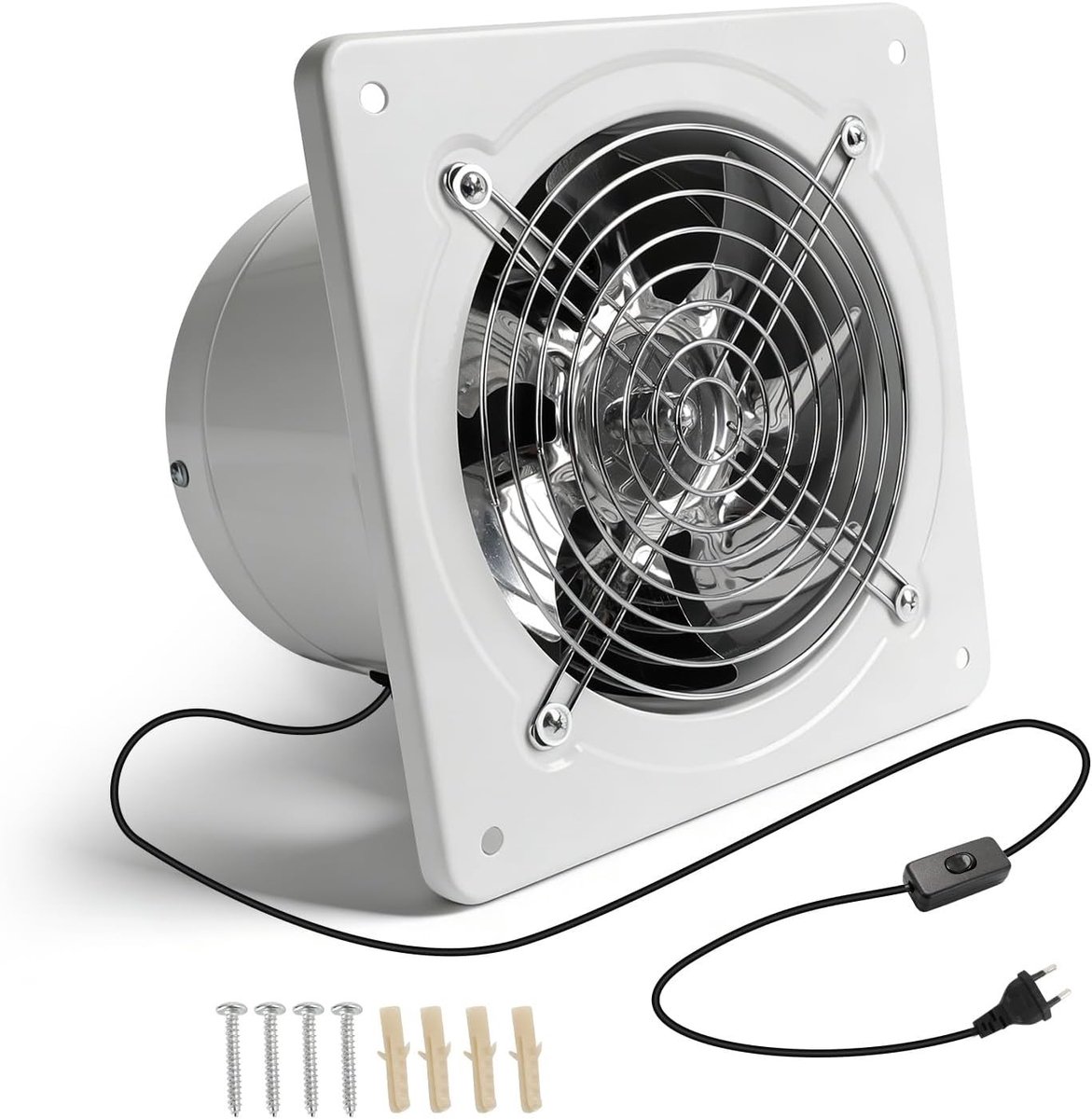 Afvoerventilator - Wit - 150 mm - Stil met Terugslagklep - Voor Badkamer, Keuken en Garage