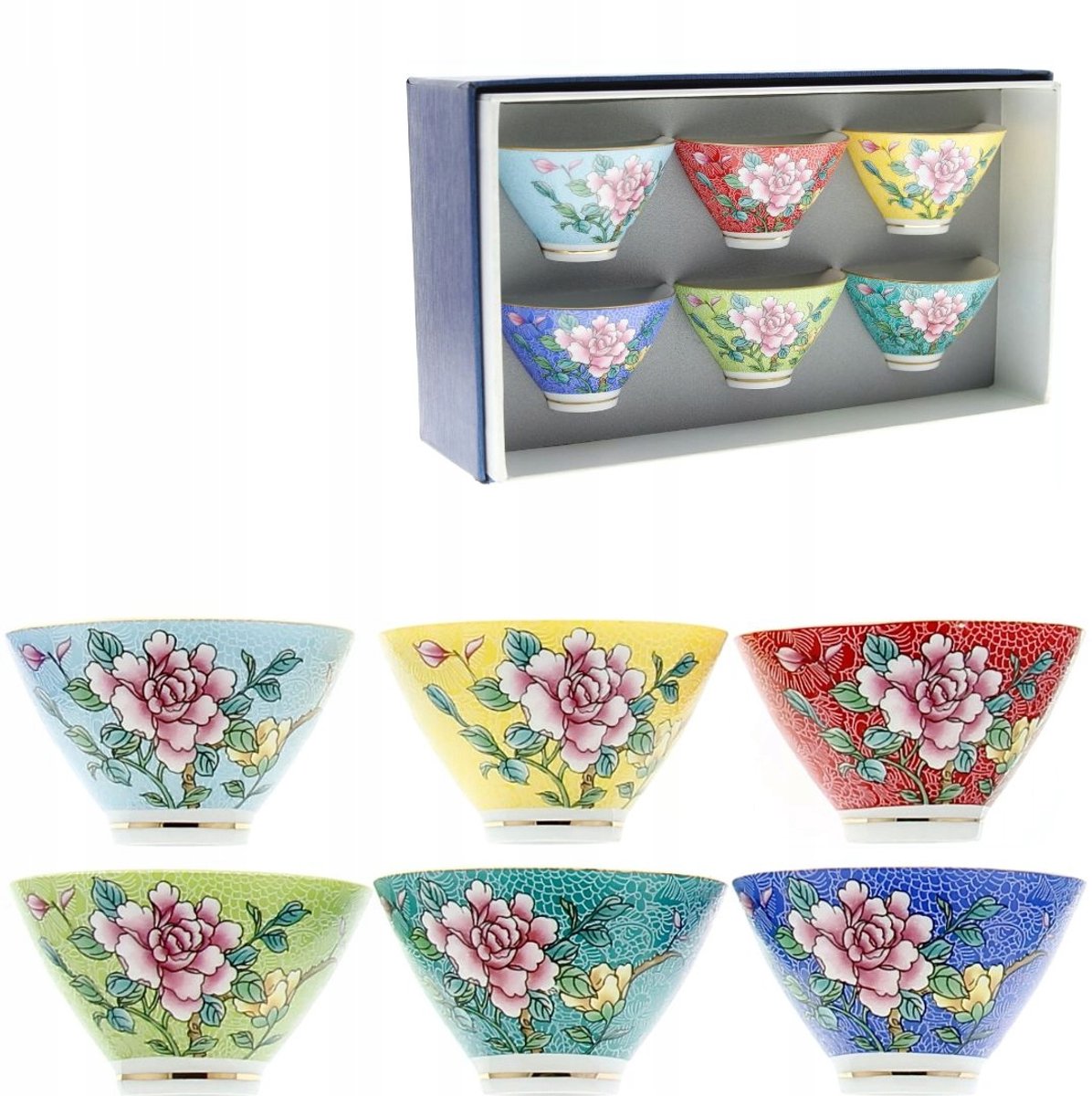 Porseleinen theekomjes set van 6, 80ml, met gouden accenten