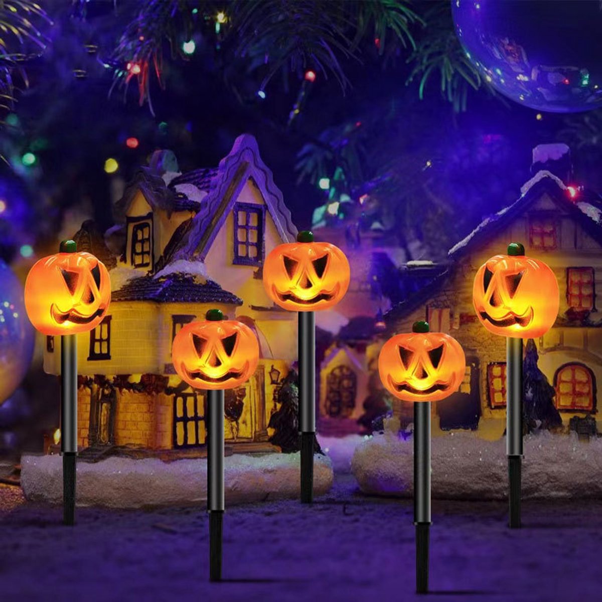 Halloween pompoen grondlampjes - Decoratieve Halloween padverlichting - Waterdichte tuinverlichting voor buiten - Met 5 pompoenvormige grondlampjes - Geschikt voor tuinen, terrassen, paden, gazons en feesten - Oranje