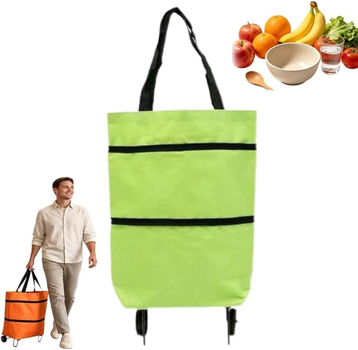 KZQ Boodschappentrolley - 2-in-1 opvouwbare winkelwagen met wielen, stevig en lichtgewicht - Voor supermarkt, boodschappen en reizen - Bluen