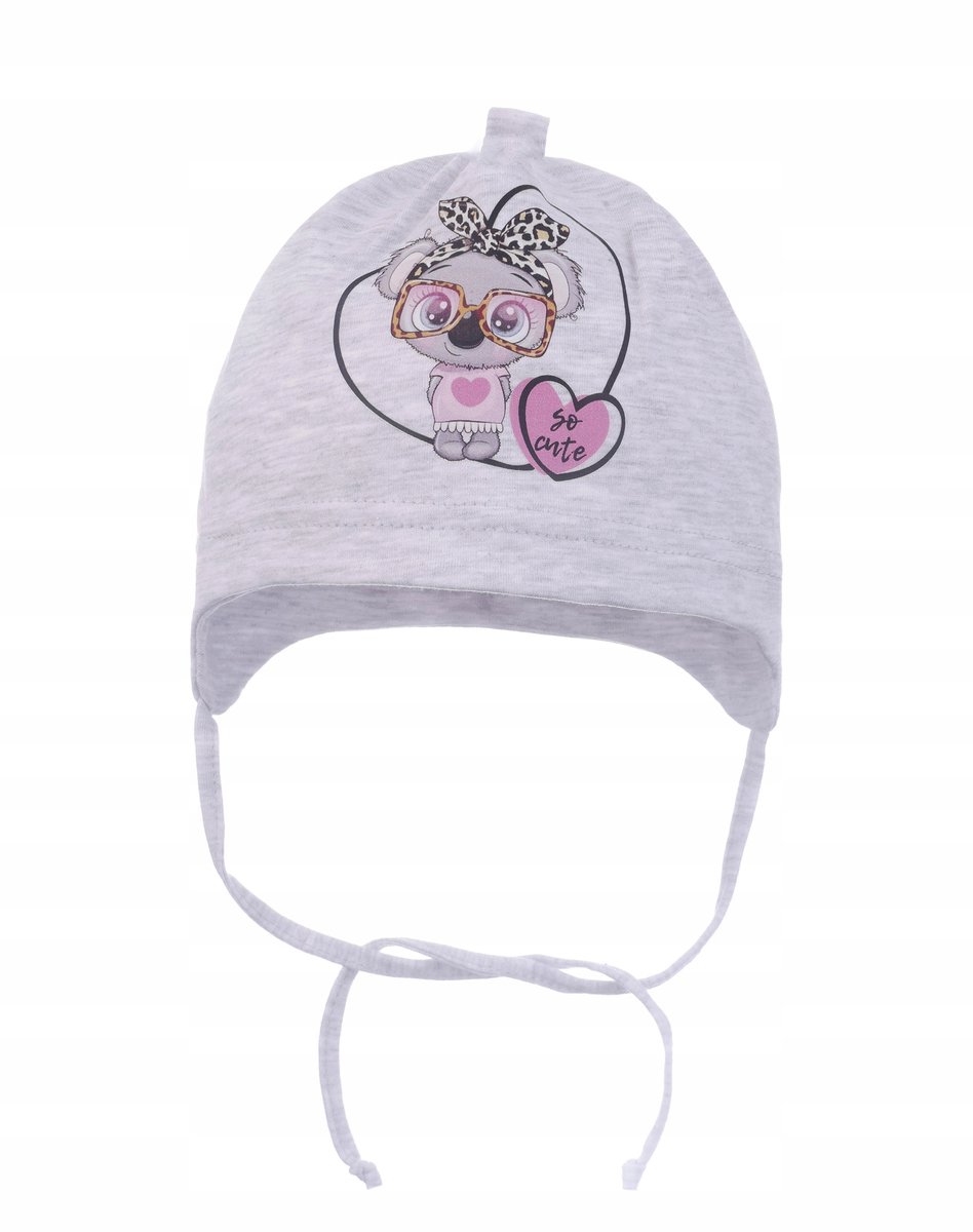 Meisjes muts met koala hartje, lichtgrijs, maat 36/38
