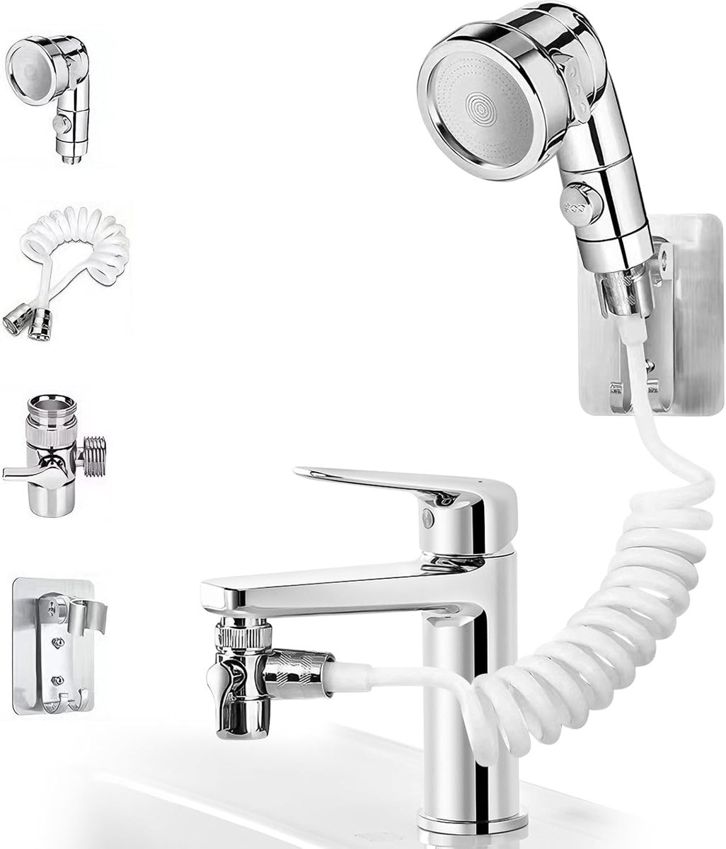 Handdouche voor wastafel, wastafeldouche met slang, 1,5 m, met houder, douchekophouder en kraandispenser, kraan voor - ShopVlot